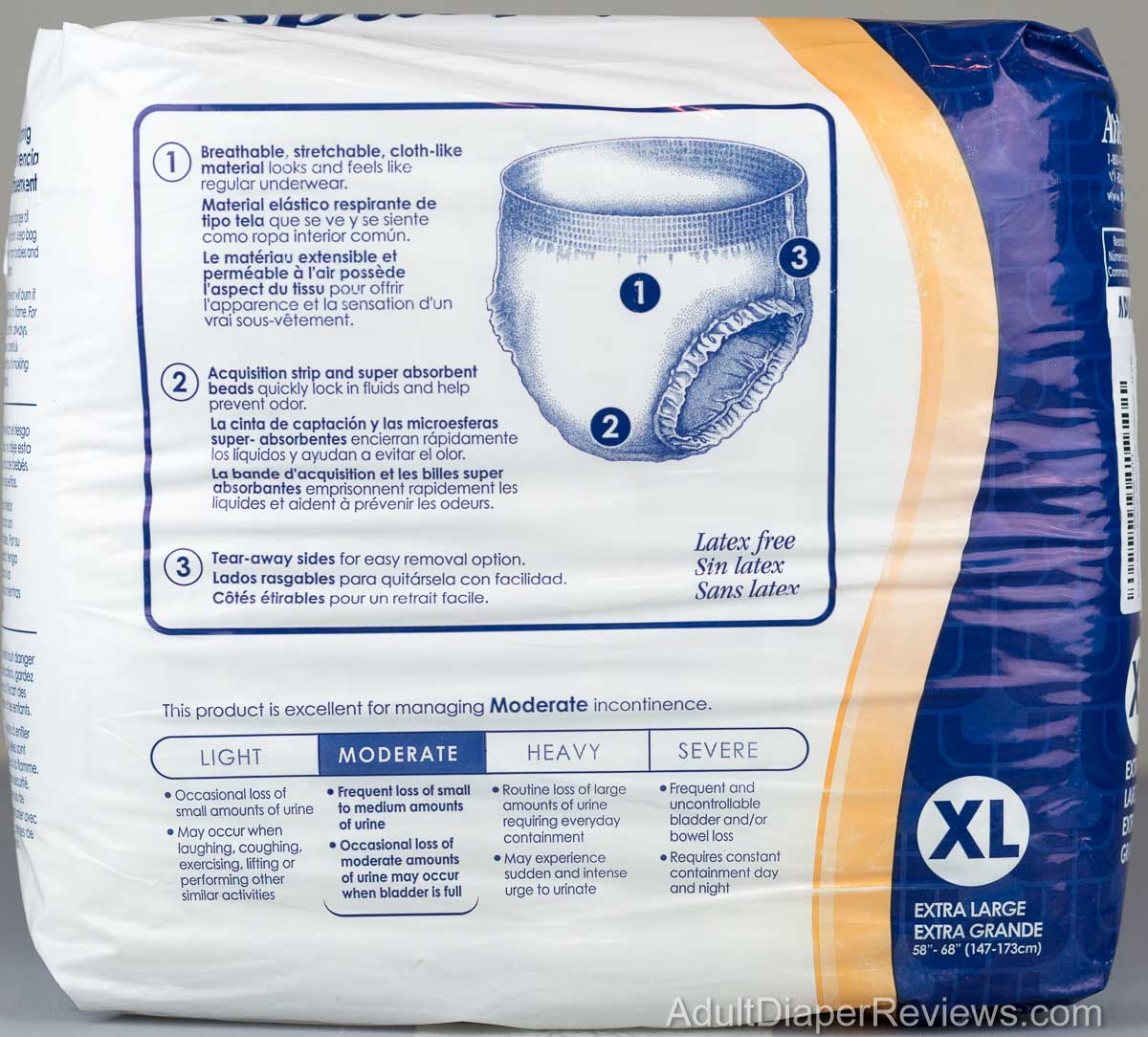 Attends Underwear Moderate Extra Large back of bag showing product